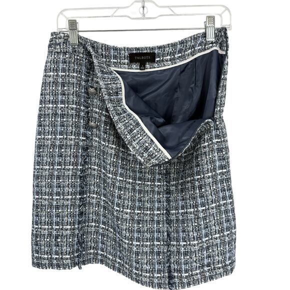 Talbots Tweed Fringe Pencil Skirt size 2 Multi Blue Woven - Picture 8 of 9